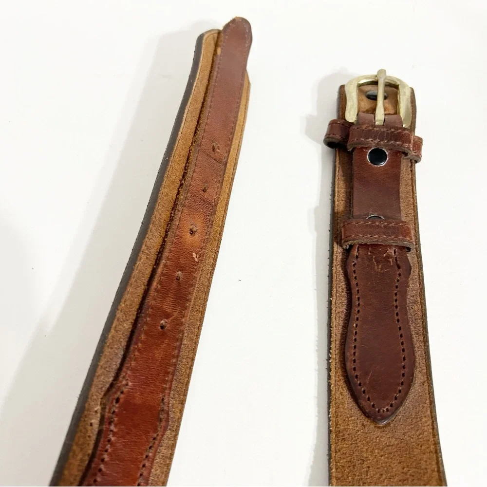 Unique Unbranded Leather Belt with Double Belt Design Light Brown Tan Brass Tone